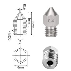 Nozzle Aço 0.4 1.75mm MK8 Largo Nozzle Aço 0.4 1.75mm MK8 Largo