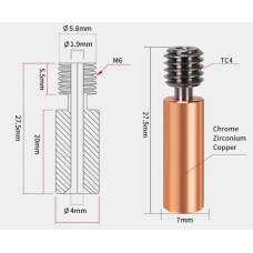 Heatbreak 27.5mm Bimetal Titânio + Cobre